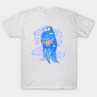 Cute blue cloud bubble head girl in kawaii style T-Shirt